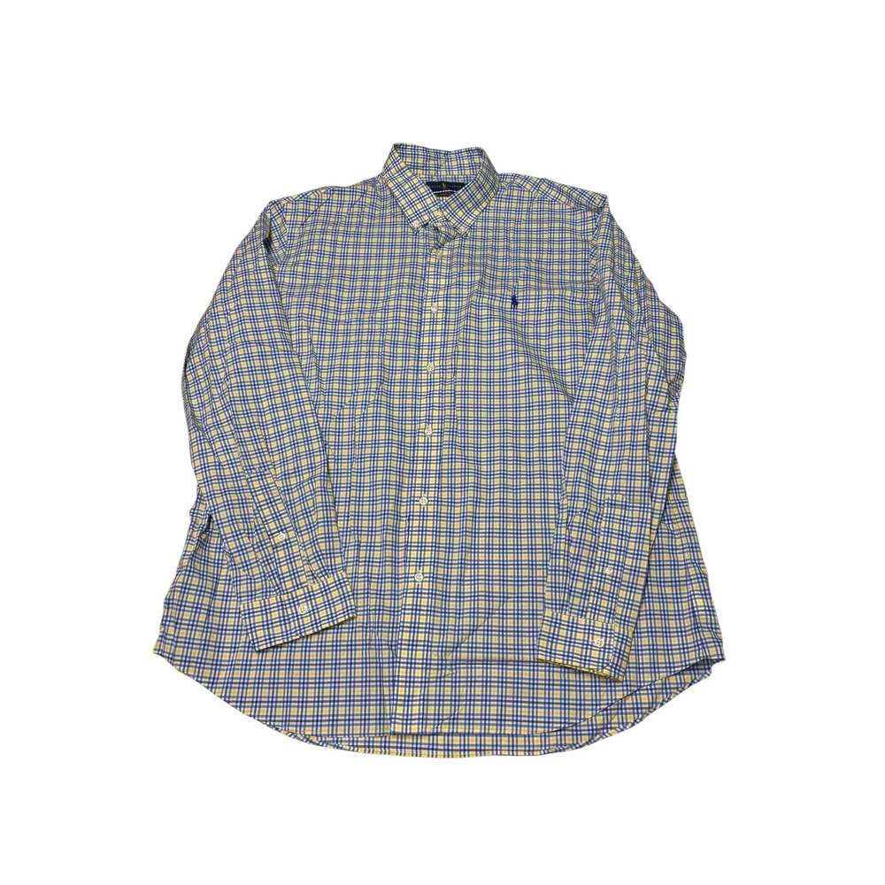 Polo Ralph Lauren Mens XXL Classic Fit Blue Yellow Plaid Cotton Stretch Shirt